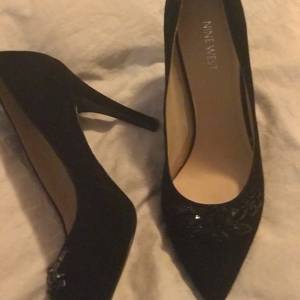 Black suede heels size 10